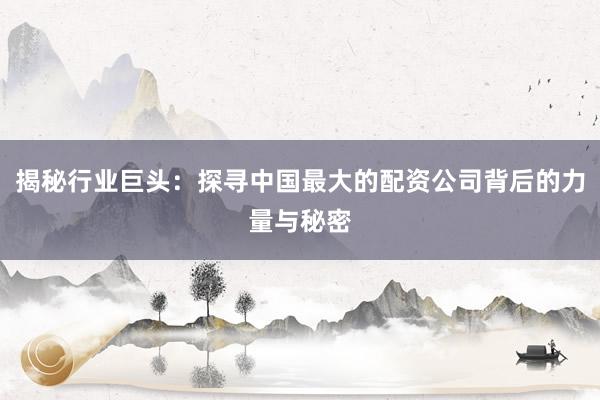 揭秘行业巨头：探寻中国最大的配资公司背后的力量与秘密