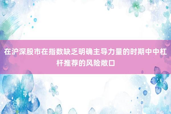 在沪深股市在指数缺乏明确主导力量的时期中中杠杆推荐的风险敞口