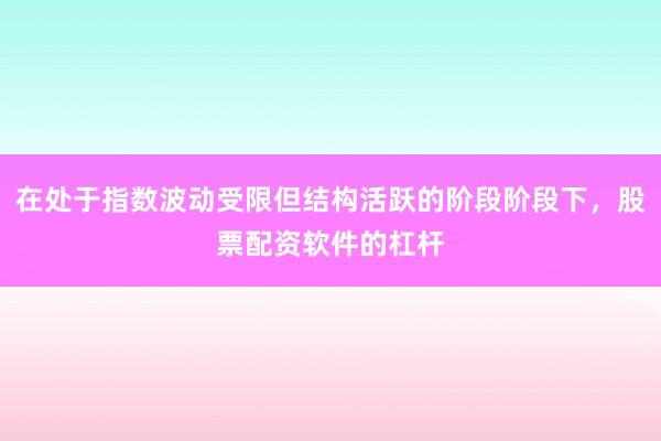 在处于指数波动受限但结构活跃的阶段阶段下，股票配资软件的杠杆